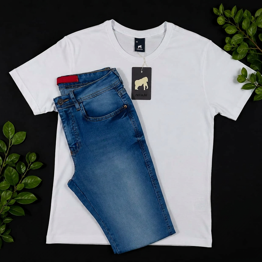 Modelo vestindo Polo Mostarda + Jeans Médio